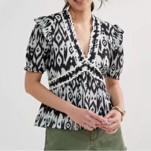 Embellished Anthropologie Verb by Pallavi Singhee Ruffle Top Black/White XL